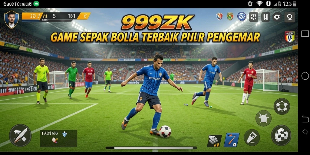 Screenshot dari gameplay 999ZK menampilkan aksi di lapangan sepak bola.