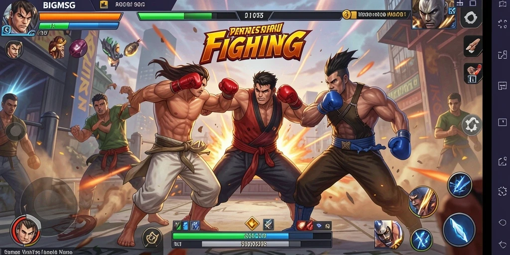 Tangkapan layar gameplay BIGMSG yang menunjukkan pertarungan seru dan intens.