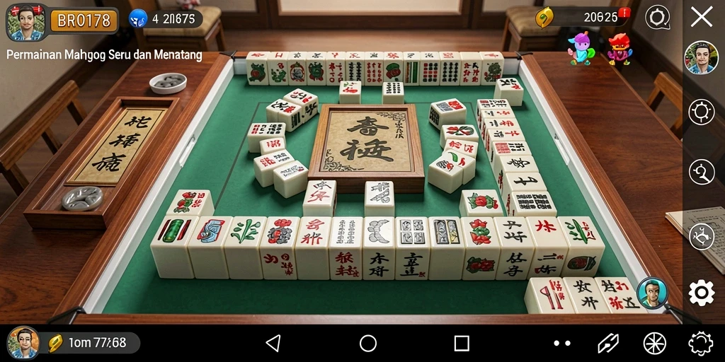 Tampilan gameplay seru dalam BRO178 dengan ubin Mahjong yang berwarna-warni.