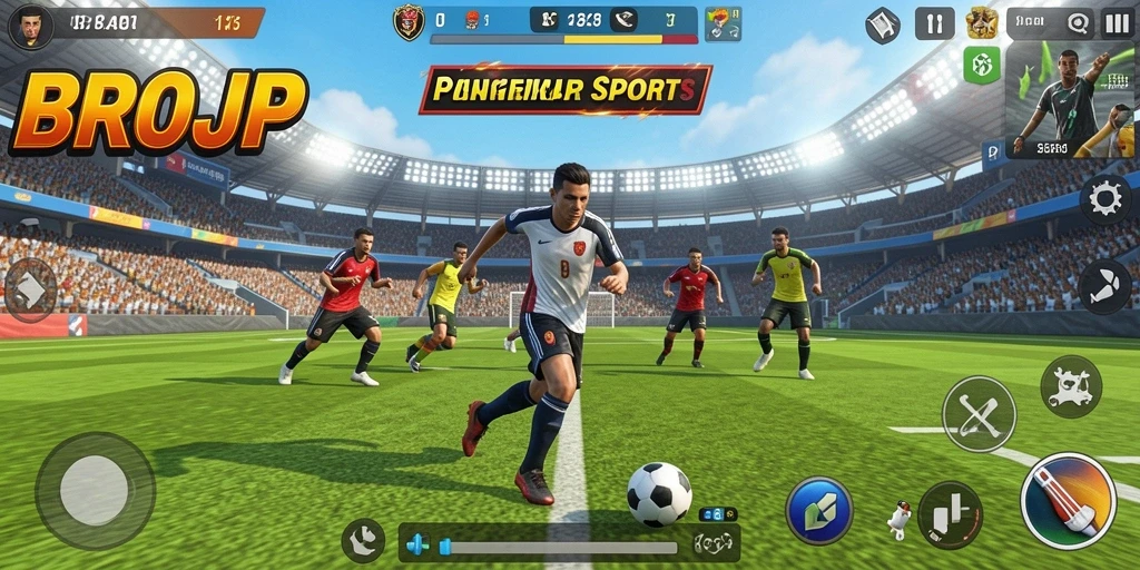 Tangkapan layar utama BROJP menampilkan aksi olahraga yang intens dan mendebarkan.