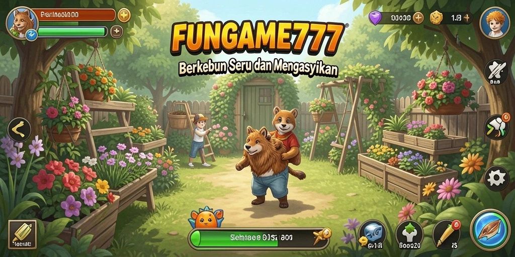 Tampilan gameplay menarik dari FUNGAME777 dengan ladang dan hewan ternak.