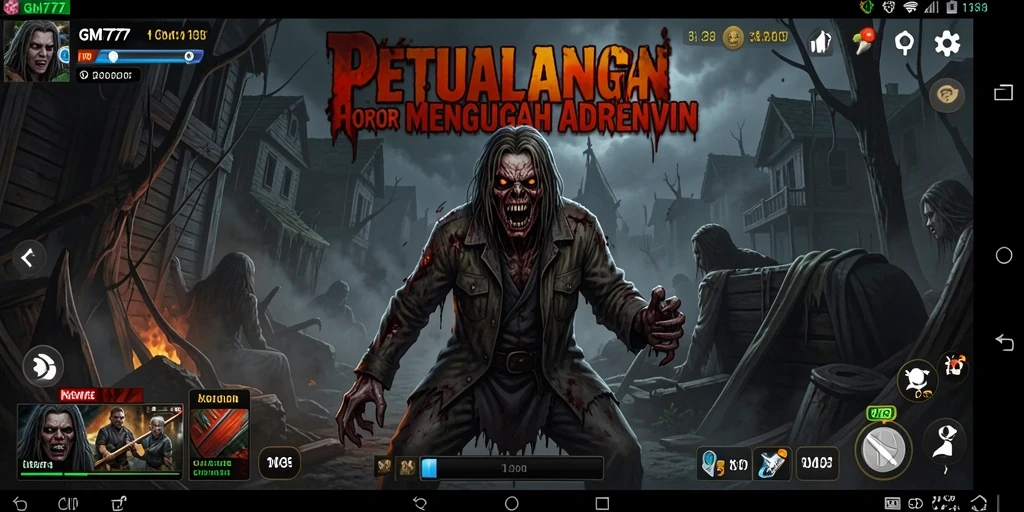 Tampilan gameplay menegangkan dari GM777 dengan suasana horor yang mencekam.