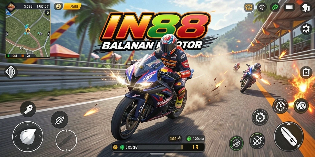 Gameplay IN88 dengan balapan motor yang intens dan menegangkan.