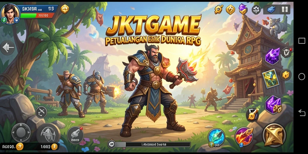 Screenshot utama JKTGAME menampilkan aksi pertempuran seru dalam dunia RPG.