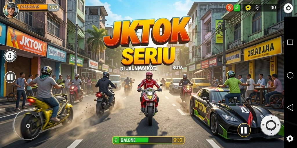 Gameplay balapan di JKTOK dengan grafis apik dan mobil cepat.