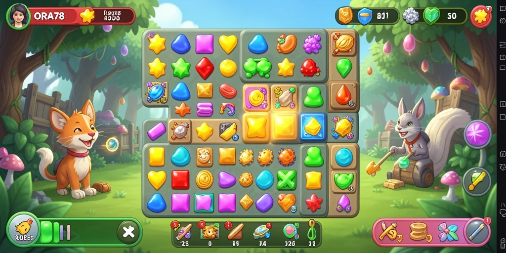 Gameplay seru dan menarik di ORA78 dengan mekanisme Match-3.