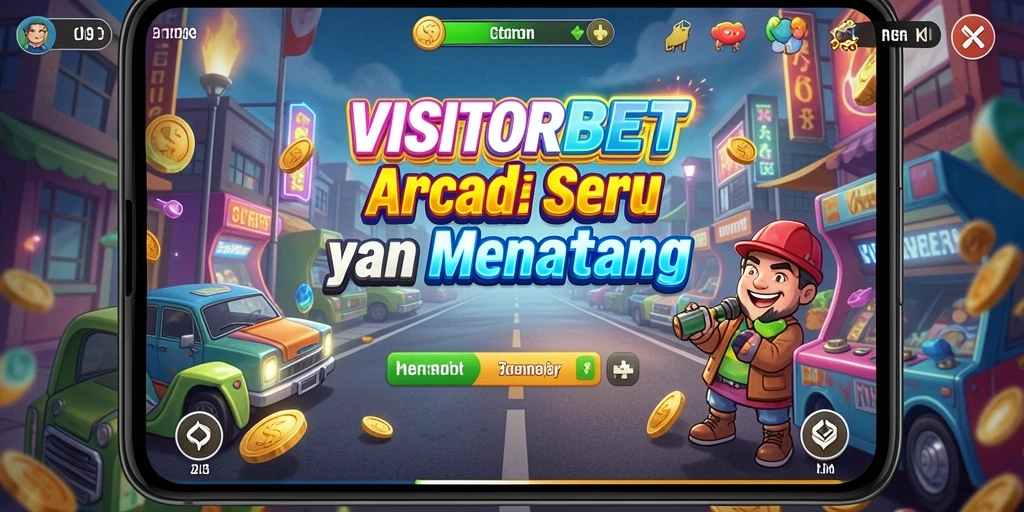 Tampilan gameplay seru dari VISITORBET dalam suasana Arcade.